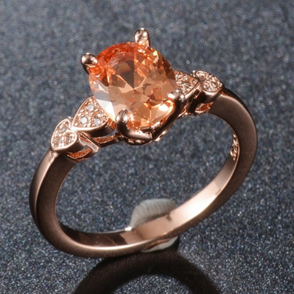 🎁 Vintage Gemstone Wedding Topaz Bague Anillo 18K Rose Gold Plated Ring,VIP288